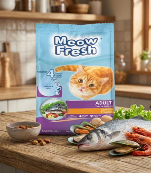 Meow Fresh Adult Seafood Cat Food 450g for cats aged 6 months and above.