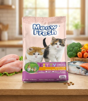 Meow Fresh Kitten Food Chicken Fish & Vegetable 450g for kittens aged 1–6 months.