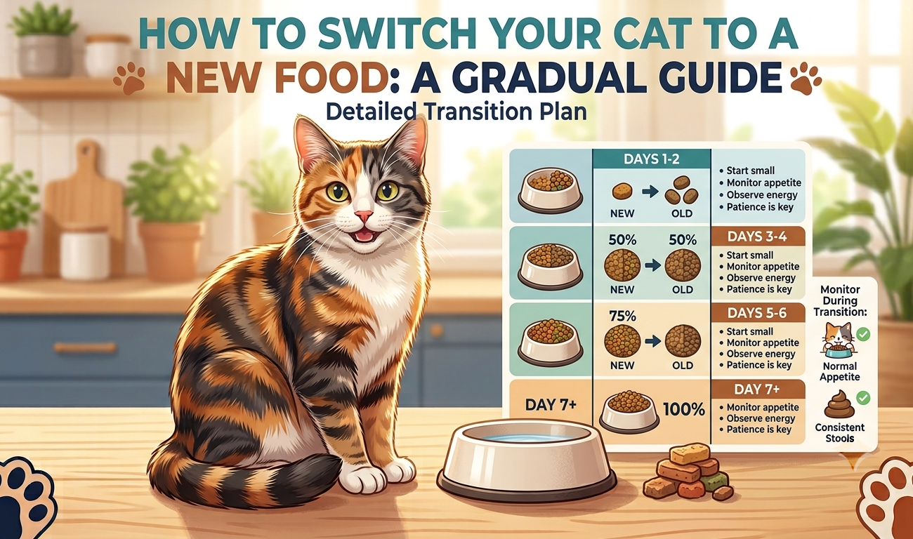 Cat eating a mix of old and new food during a gradual diet transition.