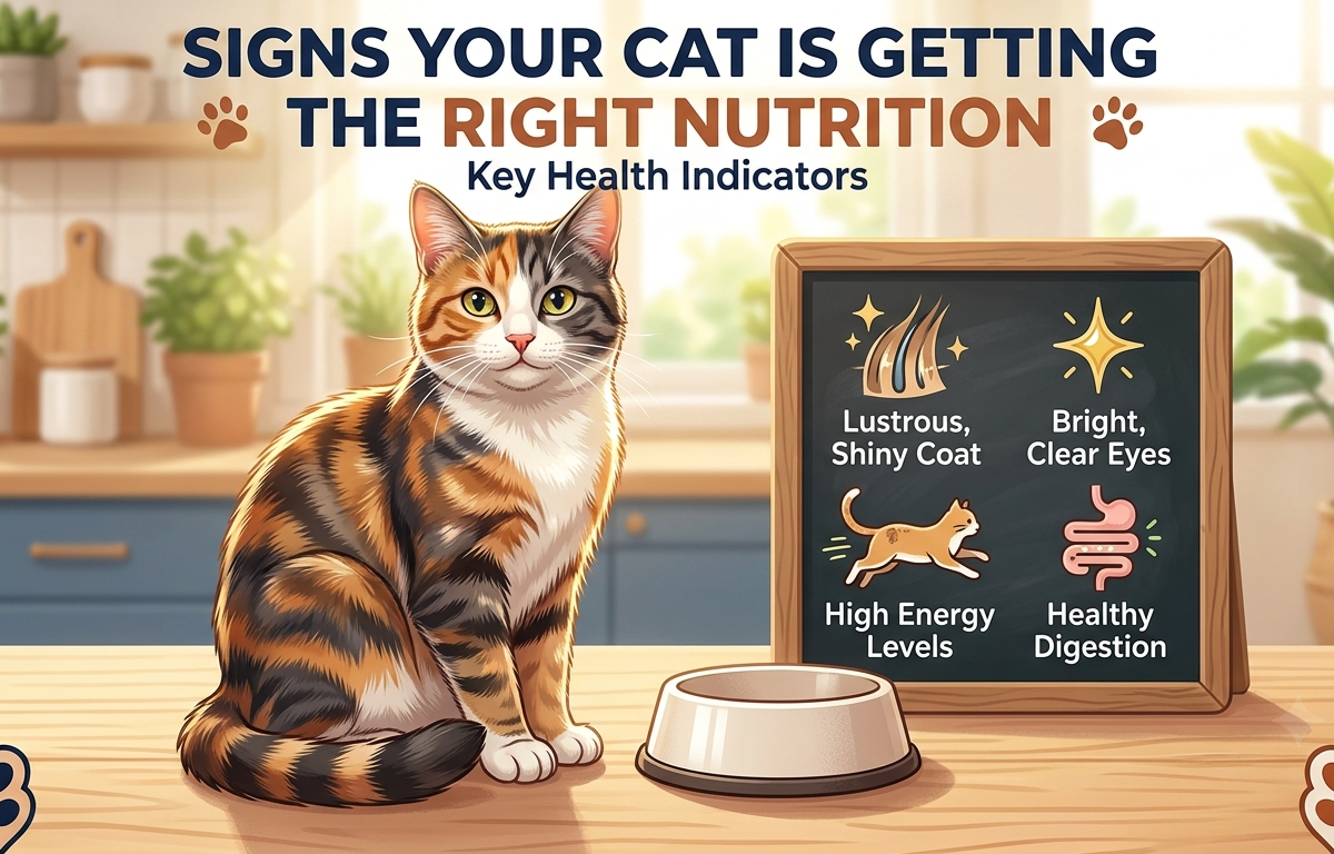 Healthy cat with a shiny coat showing signs of proper nutrition.